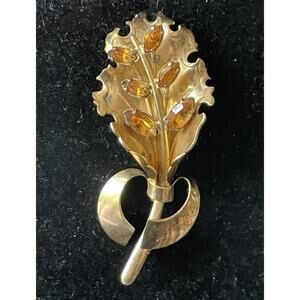 Vintage Sterling Silver Citrine Flower Pin Brooch Rhinestones by Bond Boyd
